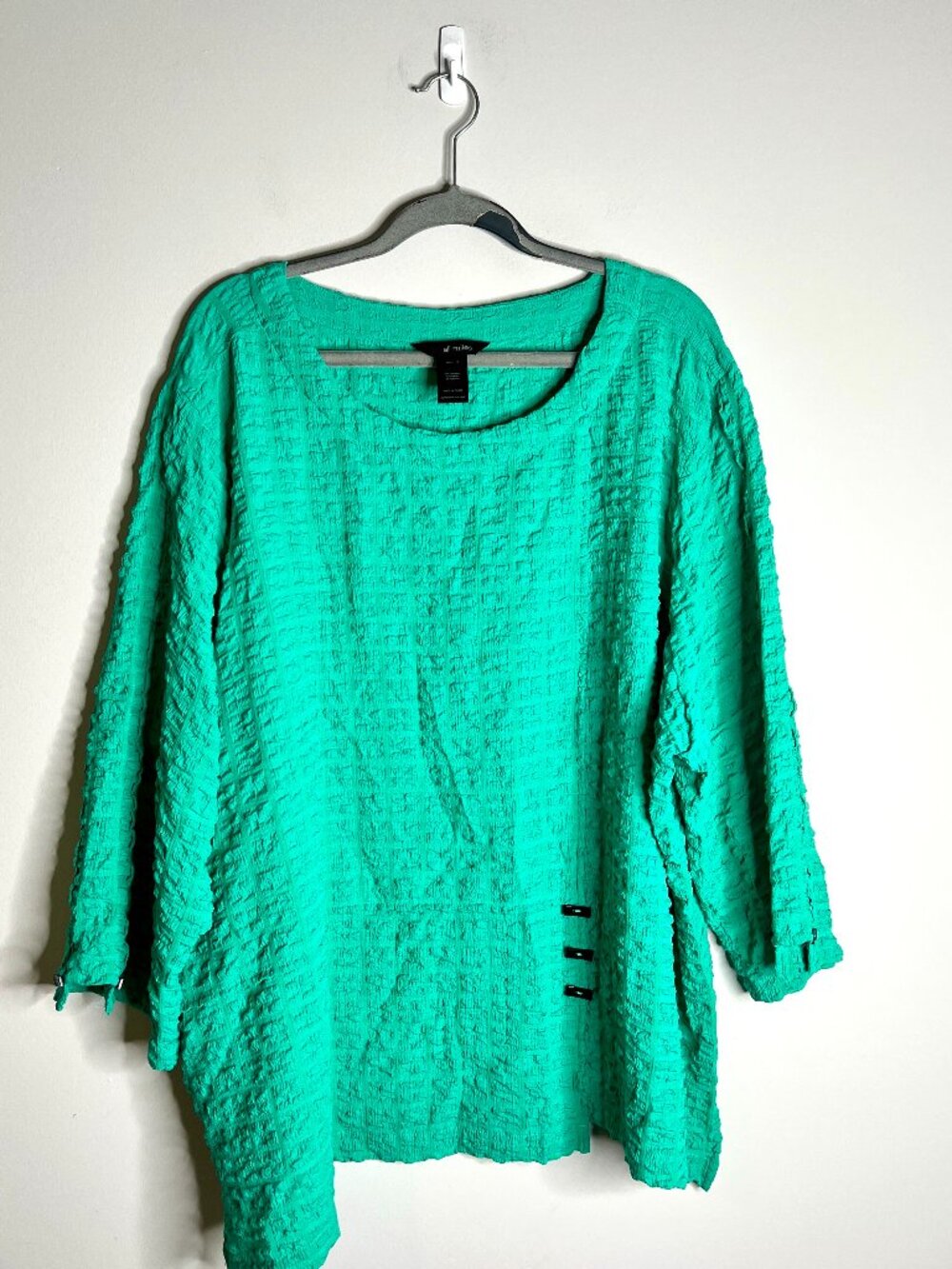 Ali Miles Mint Green Seersucker Gauzy Boho Lagenlook Top Boxy Oversized Sz 2X